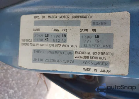 1989 Mazda 323 из США, поврежденный, VIN JM1BF2225K0375970